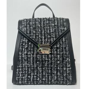 Michael Kors Whitney Black Leather Tweed Trim Studded Backpack Bag Women's USED